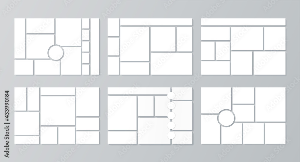 Photo collage template. Moodboard background. Vector. Picture grid. Set ...