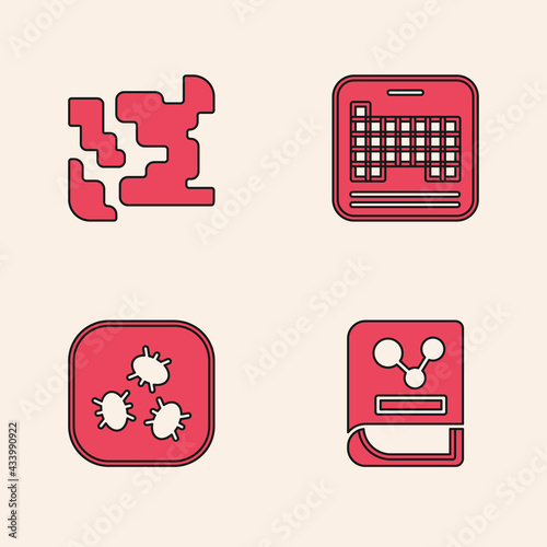 Set Chemistry book, Gaseous, Periodic table and Bacteria icon. Vector