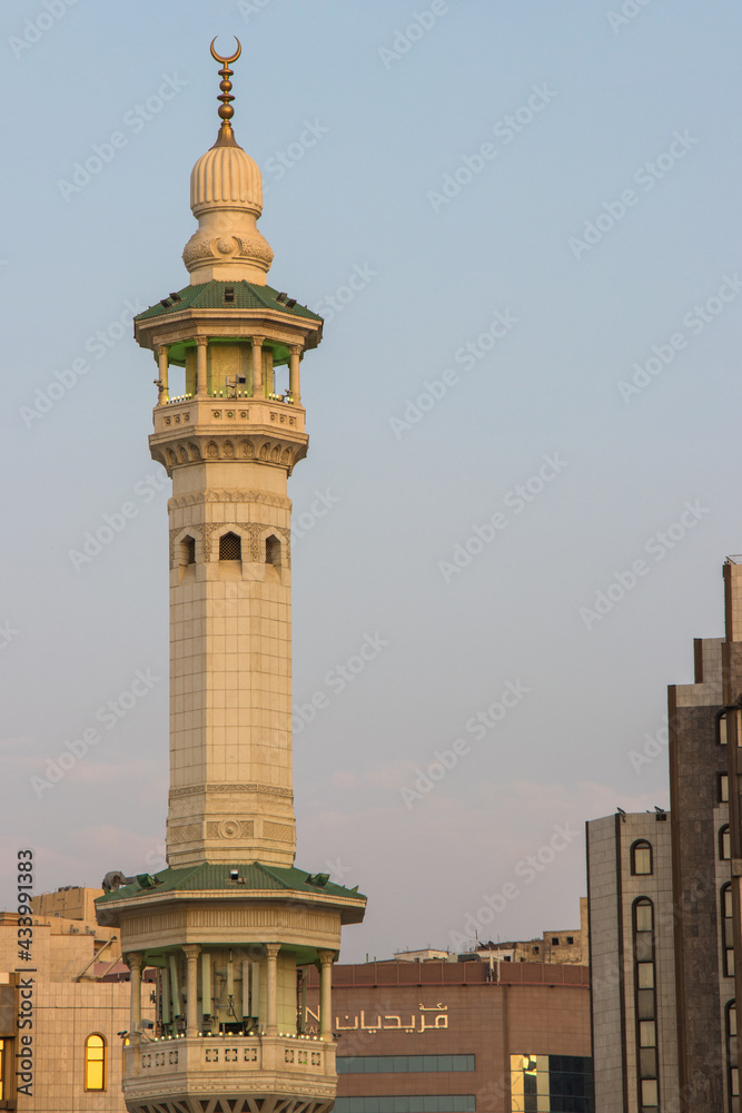 Fototapeta premium Minaret of Masjid Haram in Mecca - Saudi Arabia: 24 August 2018