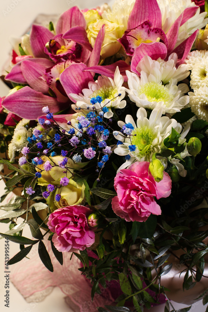 Beautiful bouquet of different varieties of flowers for the background