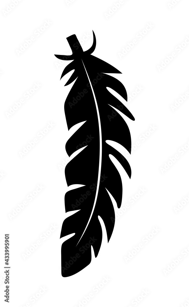 Fototapeta premium illustration of an old feather. Feather silhouette. Retro image of letter with feather icon.