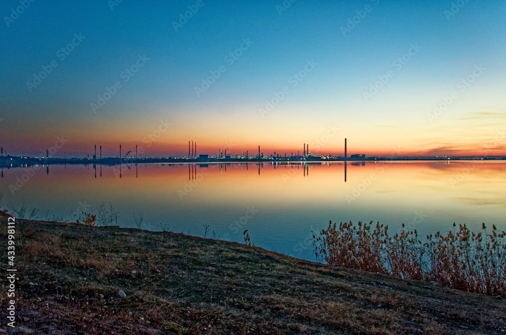 Sunset over oil refinery - Navodari - Romania Sunset over oil refinery - Navodari - Romania