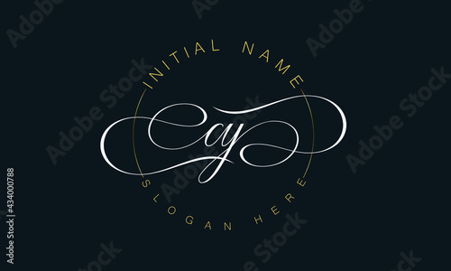 CY/YC cursive letter stylish luxury logo in golden and white color, CY/YC letter logo design, CY/YC Business abstract vector logo monogram template with thumbnails.