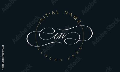 CN/NC cursive letter stylish luxury logo in golden and white color, CN/NC letter logo design, CN/NC Business abstract vector logo monogram template with thumbnails.