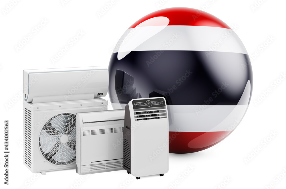 Thai flag with cooling and climate electric devices. Manufacturing, trading  and service of air conditioners in Thailand, 3D rendering Stock  Illustration | Adobe Stock