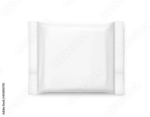 Hight realistic flow packaging mockup. Vector illustration. Can be use for your design, promo, adv and etc. Possibility for food, pharmaceutical, cosmetic. EPS10.	