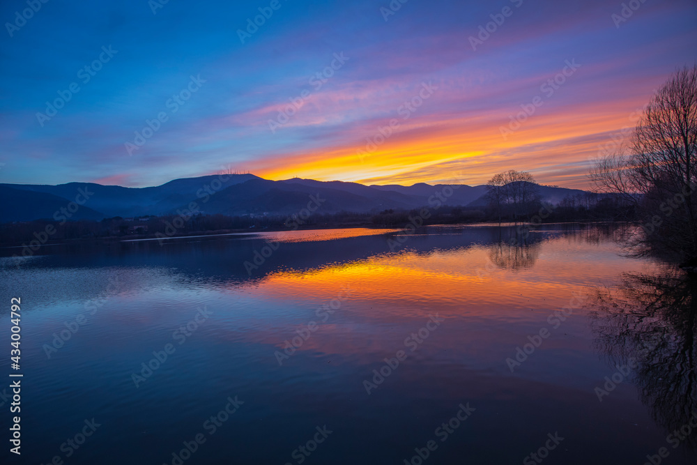 beautiful sunset on the lake of Italy