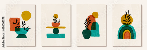 Creative minimalist hand draw Abstract art background. Modern aesthetic illustrations. Bohemian style Collection of contemporary artistic Design for wall decoration, postcard, poster, brochure