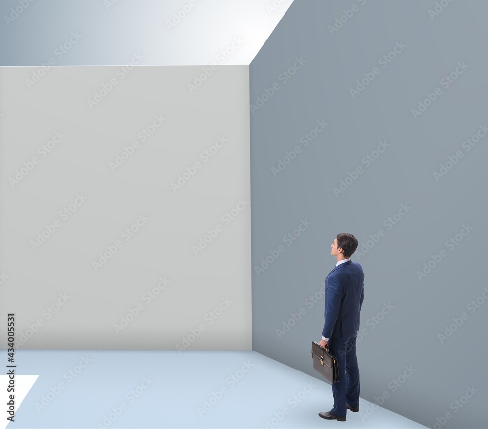 Businessman trying to escape from difficult situation Businessman trying to escape from difficult situation