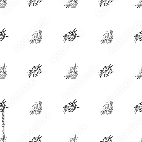 Doodle simple vector seamless pattern of hand-drawn peonies. Seamless pattern of hand-drawn peonies. Isolated on white background