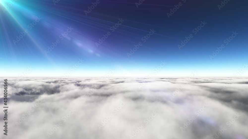 Obraz premium Above clouds sun ray, 3d rendering