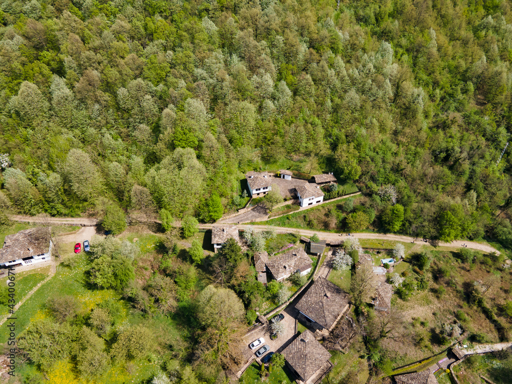 Aerial Spring view of village of Bozhentsi, Bulgaria