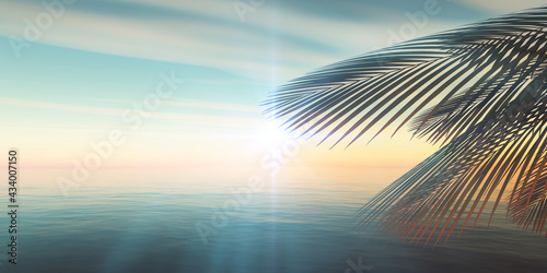 Valokuva sunset sea palm landscape illustration