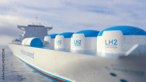 Liqiud Hydrogen renewable energy in vessel - LH2 hydrogen gas for clean sea transportation on ship with composite cryotank for cryogenic gases photo