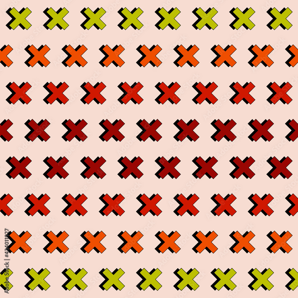 Citrus crosses pattern. Vector seamless yellow, orange and red crosses. Citrus crosses pattern. Vector seamless yellow, orange and red crosses.
