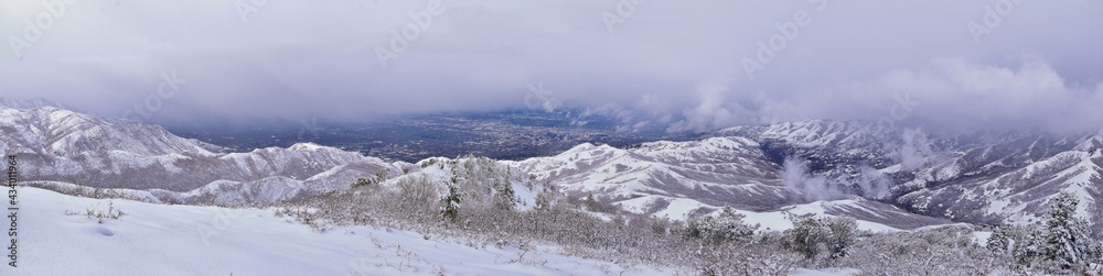 custom made wallpaper toronto digitalLittle Black Mountain Peak hiking trail snow views winter via Bonneville Shoreline Trail, Wasatch Front Rocky Mountains, by Salt Lake City, Utah. United States.