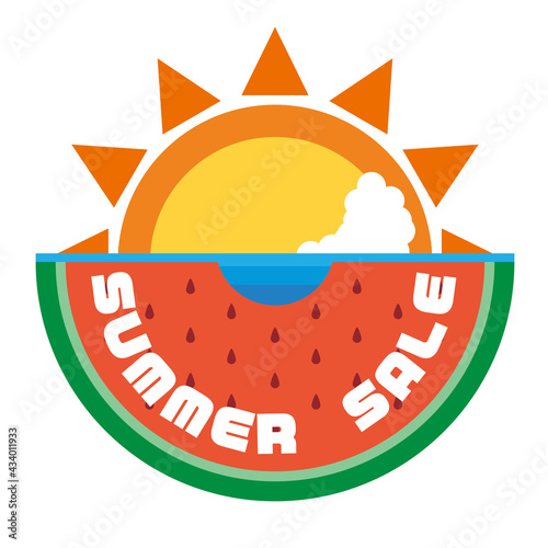 スイカと太陽の夏セールイラスト素材