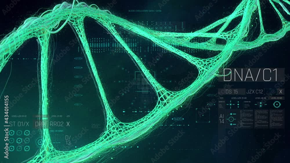 Futuristic HUD panel featuring a 3D DNA structure analysis Stock 비디오 ...