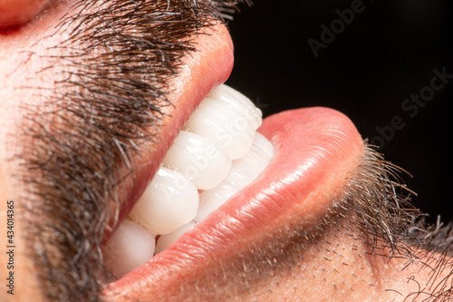  Men with beard white smile  design closeup 