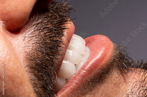  Men with beard white smile  design closeup 