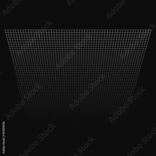 Abstract 3D grid, mesh in perspective. Checkered spatial squares pattern, squares design element
