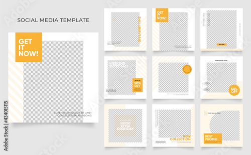 social media template banner blog fashion sale promotion. fully editable instagram and facebook square post frame puzzle organic sale poster. fresh yellow element shape vector background