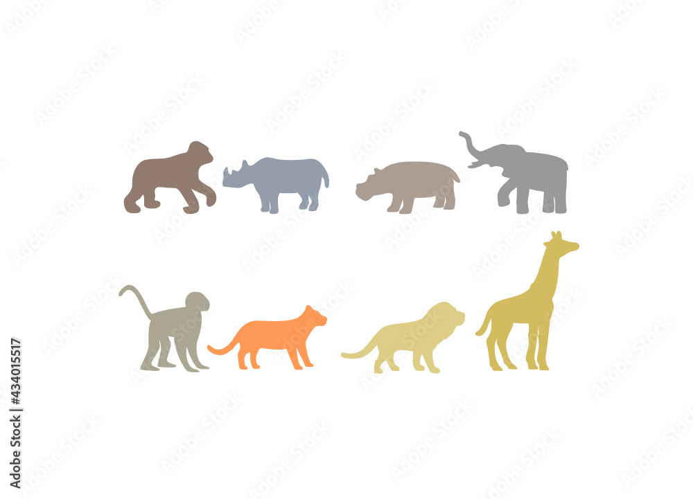 set of color animal silhouettes from Africa set of color animal silhouettes from Africa