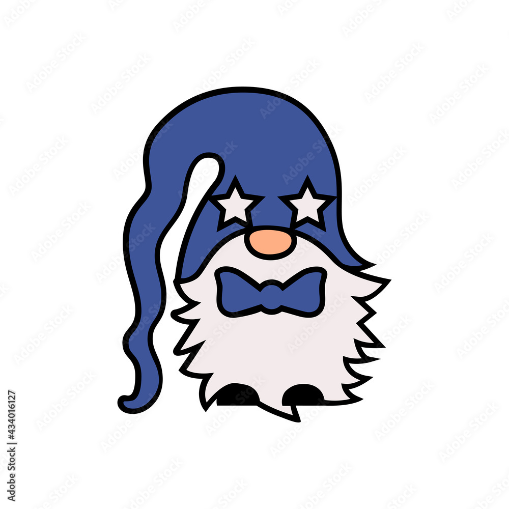 Funny gnome with stars is on white background. Vector illustration