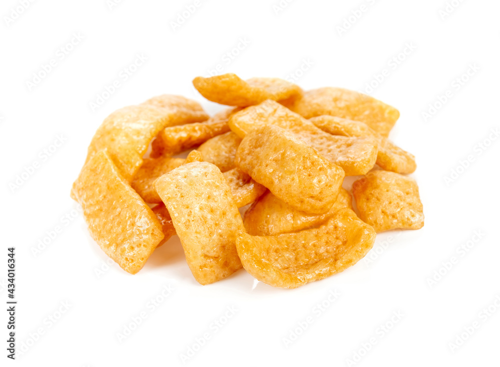 Snacks, Crispy pastries coated with caramel on white background. Snacks, Crispy pastries coated with caramel on white background.
