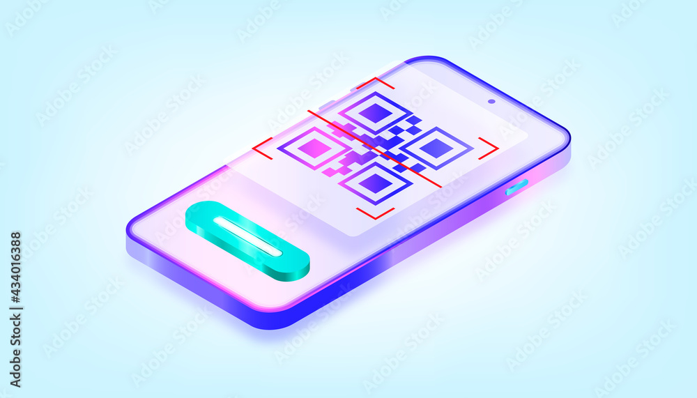 Online mobile app qr code scanner. 3D Gradient Web Vector Illustrations. Suitable for ui, ux, web, mobile, banner and infographic.