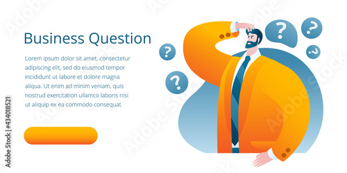 The businessman thought about the issues in business. The concept of a vector full-color illustration. Template for a horizontal banner.