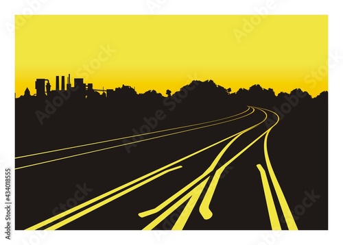 Railroad branch line in perspective view.