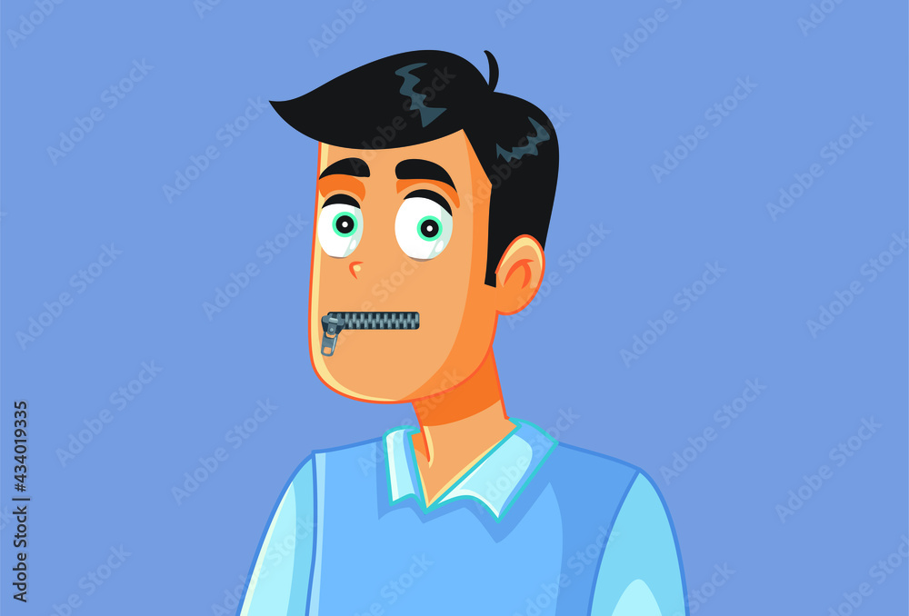 Funny Secretive Man with Zipped Mouth Vector Illustration