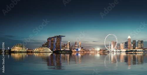 Photography Singapore City Skyscraper Buildings and Business Financial District Center, Beautiful Scenic View of Singapore City Skyline and Skyscrapers Cityscape Downtown at Night