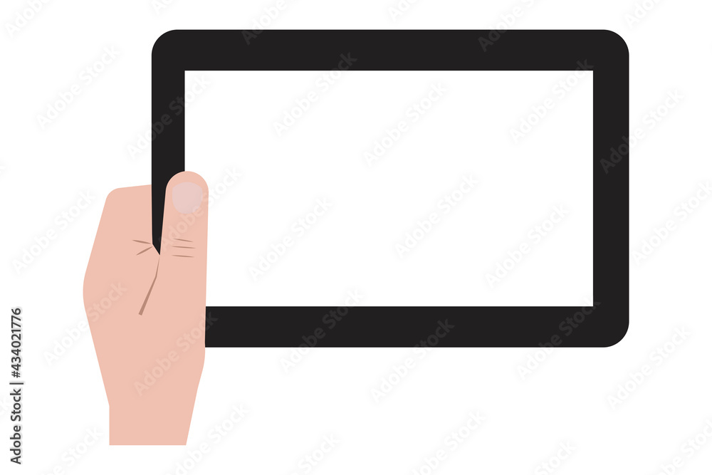 tablet in hand. Smart device. Digital communication. Hand touch screen icon. Stock image. Vector illustration. tablet in hand. Smart device. Digital communication. Hand touch screen icon. Stock image. Vector illustration.