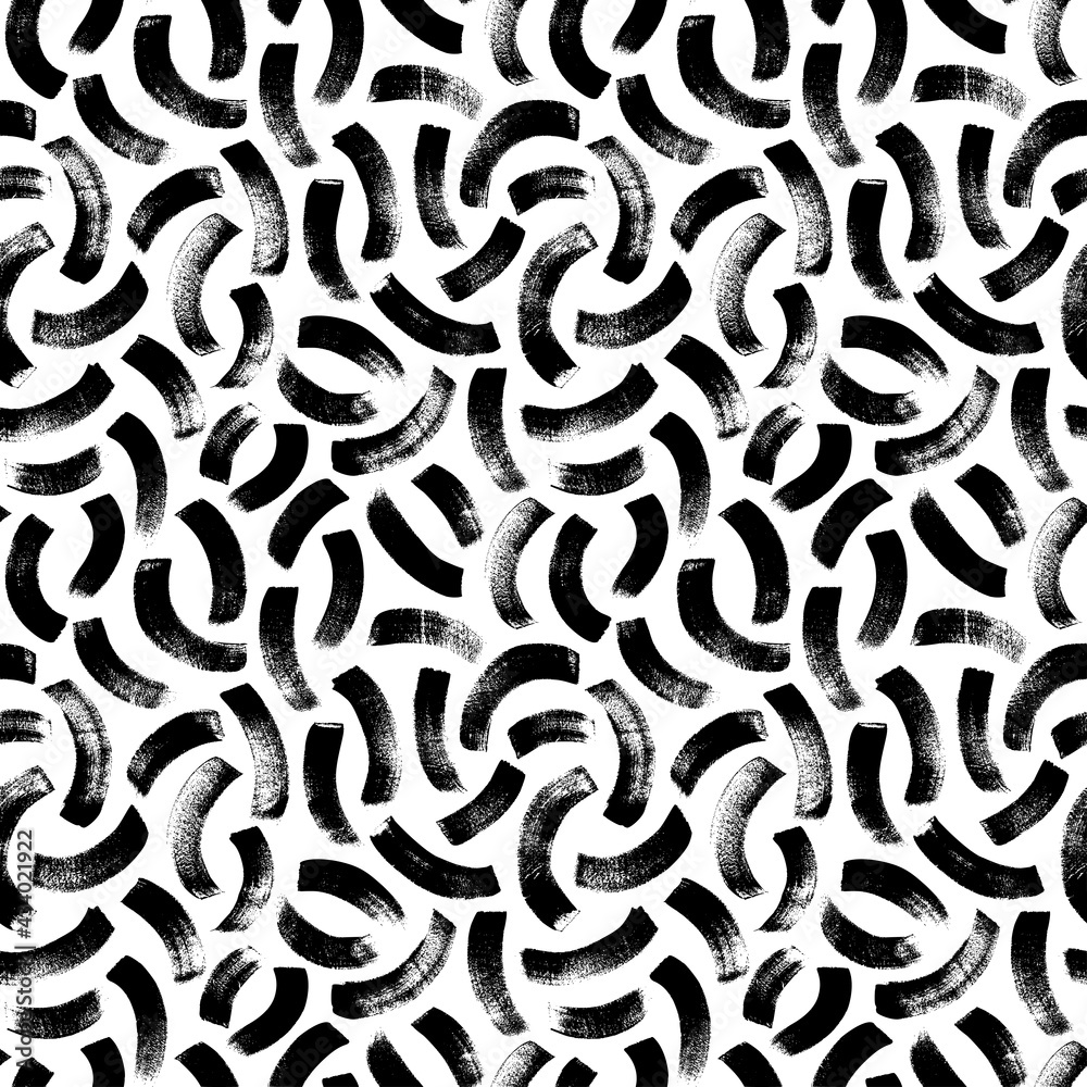 Curved brush strokes vector seamless pattern. Black paint freehand scribbles, wavy lines, dry brush stroke texture. Chaotic rough smears. Monochrome mosaic texture. Hand drawn grunge rounded shapes. Curved brush strokes vector seamless pattern. Black paint freehand scribbles, wavy lines, dry brush stroke texture. Chaotic rough smears. Monochrome mosaic texture. Hand drawn grunge rounded shapes.