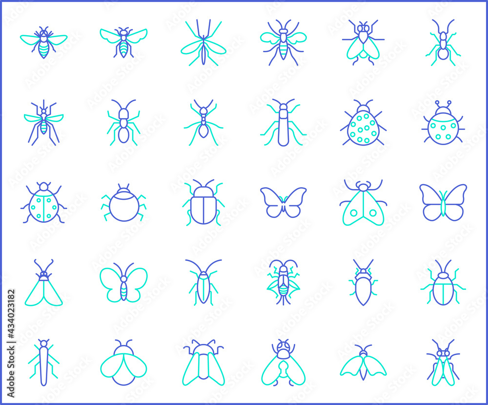 Set of insect and bug Icon line style. Contains such Icons as mosquito, mantis, moth, ant, bug stick, ladybug, mite, natural And Other Elements. customize color, easy resize. Set of insect and bug Icon line style. Contains such Icons as mosquito, mantis, moth, ant, bug stick, ladybug, mite, natural And Other Elements. customize color, easy resize.
