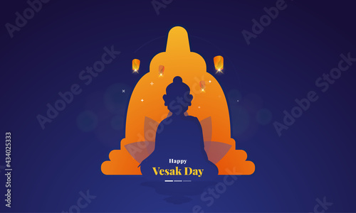 Happy Vesak day with illustration of meditation buddha character silhouettes backgrounds