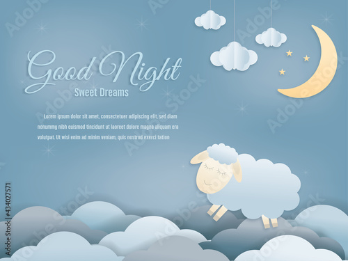 Good night isolated elements for your design sweet dreams sheep paper cut and papercraft style. vector illustration