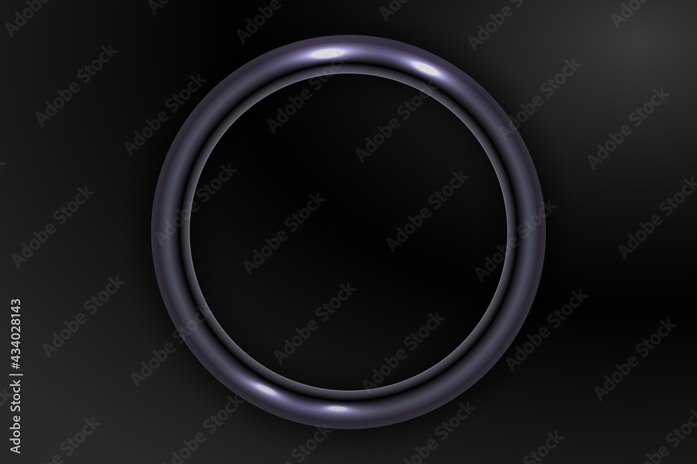 Dark shiny metal ring on black background. Abstract round metal frame for text. Vector illustration.