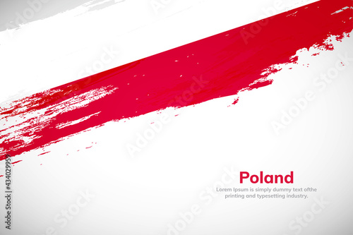 Brush painted grunge flag of Poland country. Hand drawn flag style of Poland. Creative brush stroke concept background