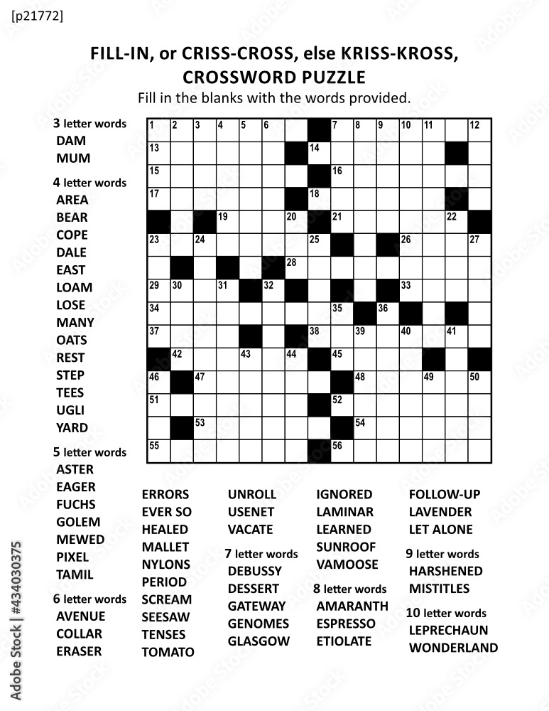 Large print criss-coss (or fill-in, else kriss-kross) crossword puzzle ...