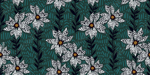 Tiger lilies in naive style. Lily flower natural seamless pattern in minimalism aesthetic, modern background.