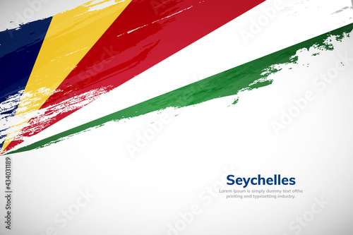 Brush painted grunge flag of Seychelles country. Hand drawn flag style of Seychelles. Creative brush stroke concept background