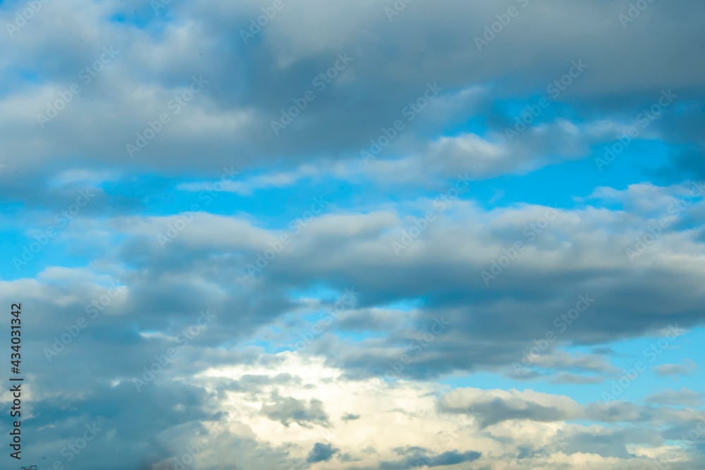 blue sky with dark blue, gray and white clouds with background texture