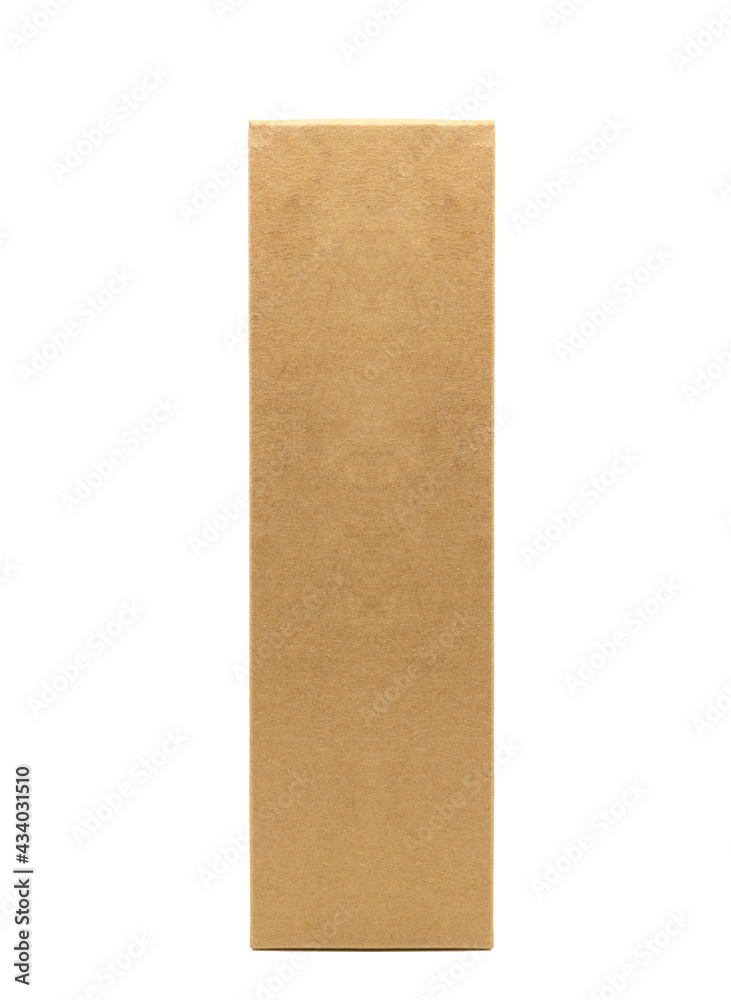 Image of vertical paper cardboard box for bottle packaging, natural brown  box, standing on white background, blank space for branding design label,  front side view. Concept for natural product. Photos | Adobe