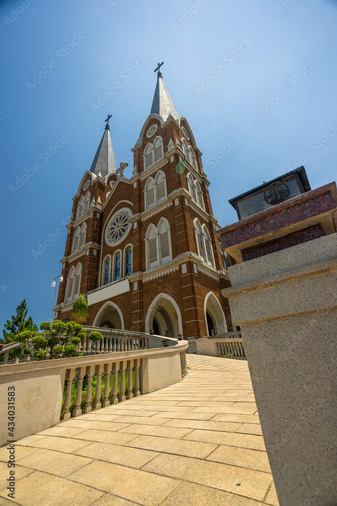 Obraz premium Church of the Holy Mother (another name is Thanh Mau church) in Bao Loc Town, Lam Dong, Vietnam. Travel and religion concept.