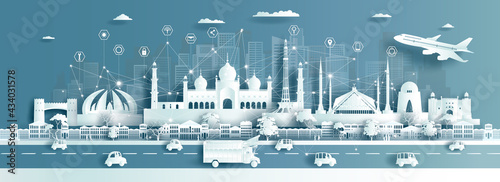 Technology wireless network communication smart city with icon in Pakistan. photo
