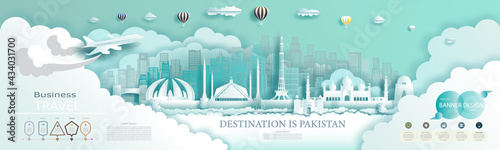 Travel company advertising illustration to landmarks Pakistan top world famous.