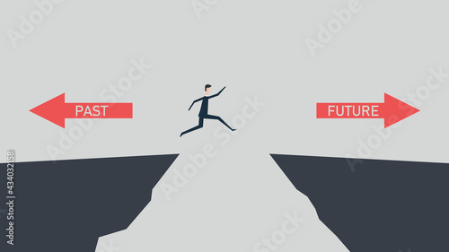 past and future concept, Business alternative , past, and future. Businessmen confidently choose to move forward to the future